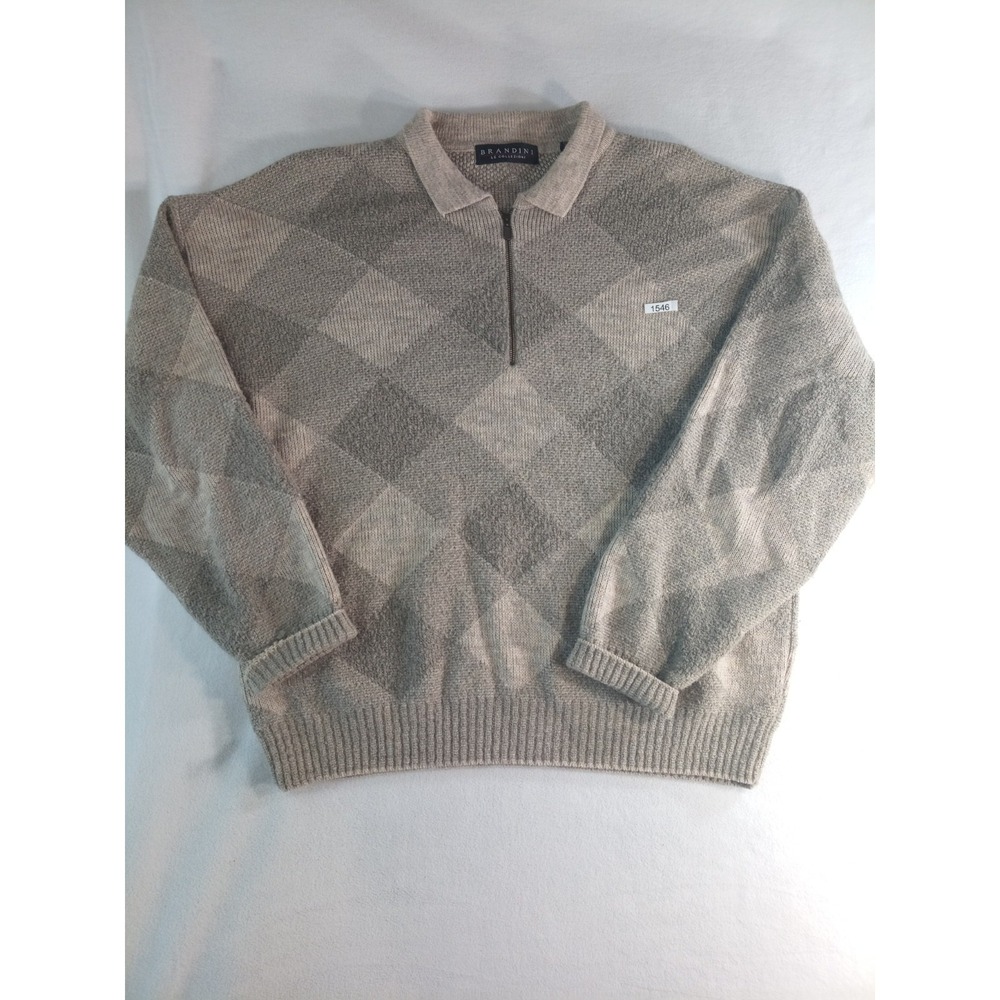 Brandini Mens XL Wool Blend Sweater 1/4 Zip Argyle Made In Italy Pullover (P)